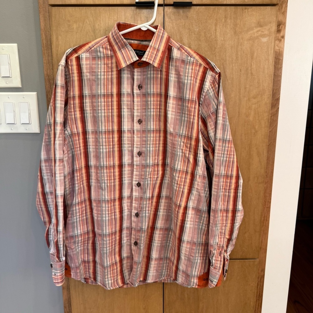 Dolce Guava Milano - Men’s Orange Plaid Dress Shirt - L
